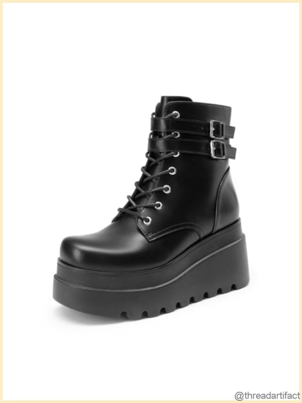 Women's Platform Combat Ankle Boots Faux Leather Lace Up Goth Chunky Heel